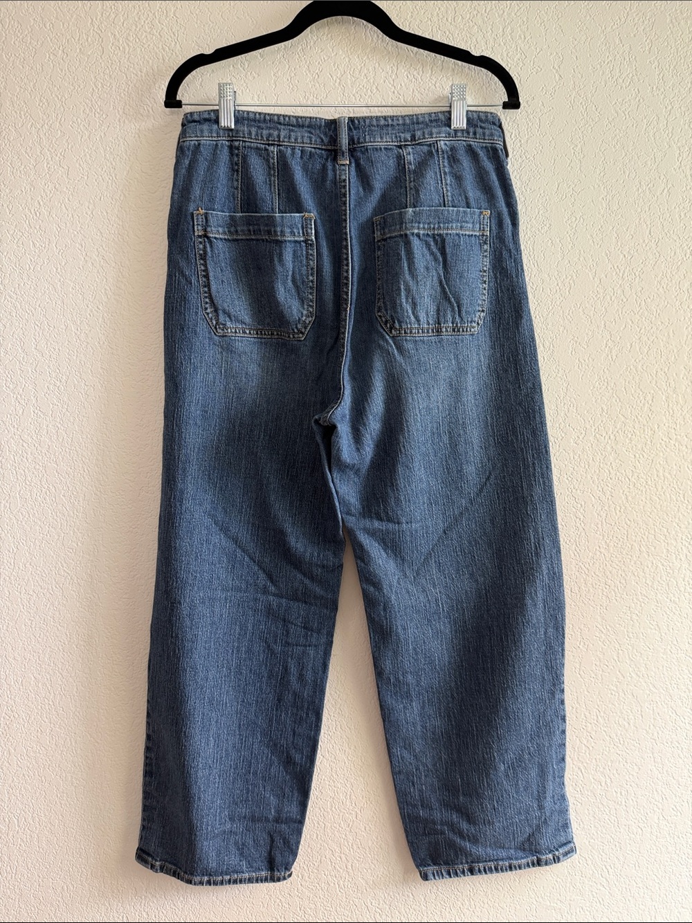 Pilcro Wide Leg Flared Jeans in Medium Blue - Picture 2 of 2